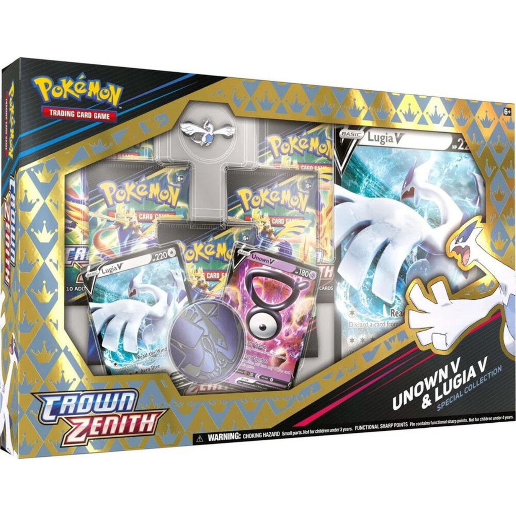 Pokemon Crown Zenith Unown V & Lugia V Exclusive Special Collection [5 Booster Packs, 2 Promo Cards, Oversized Card, Pin & More]