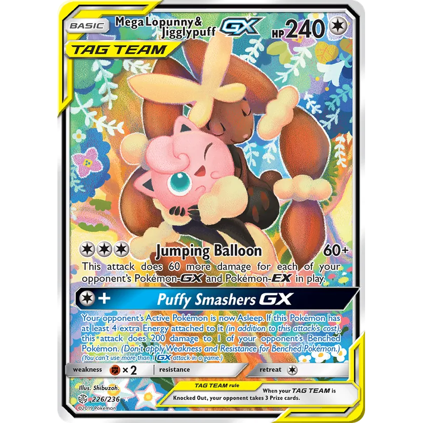[NM] Mega Lopunny & Jigglypuff GX (Alternate Full Art) #226/236-SM - Cosmic Eclipse
